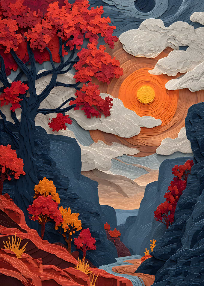 Layered Paper Cutout Autumn Landscape