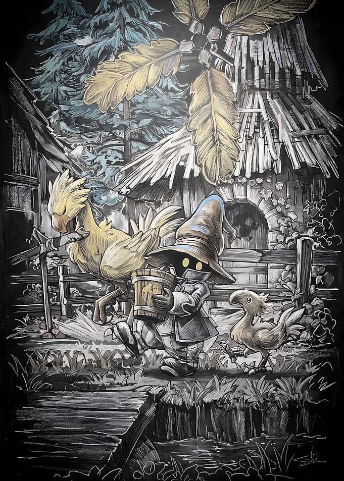 Vivi Ornitier with Chocobos Illustration