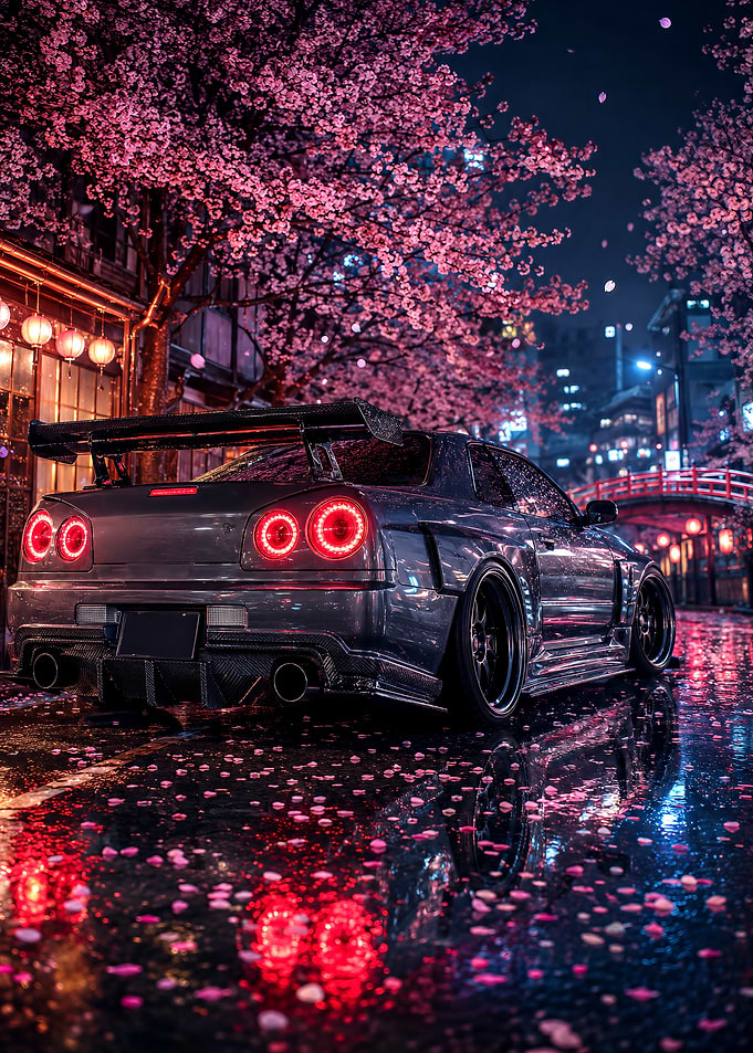 Nissan Skyline GT-R Under Cherry Blossoms