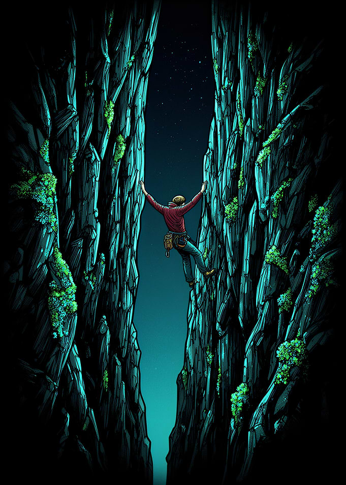Rock Climber in Narrow Canyon