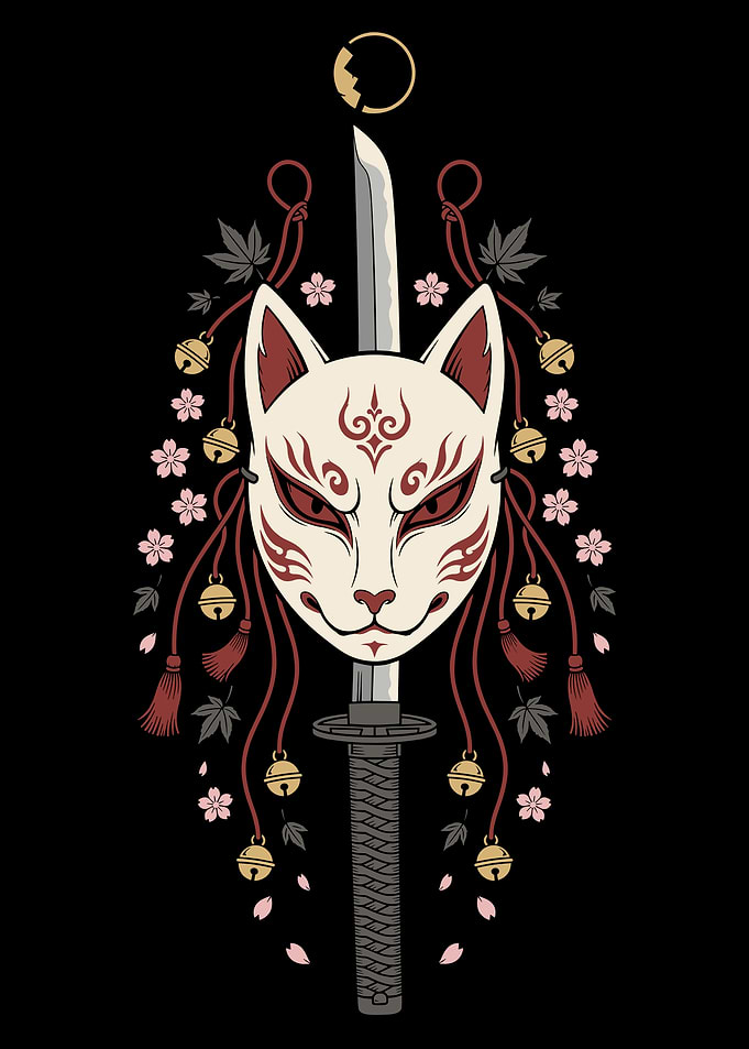 Kitsune Mask and Katana Illustration