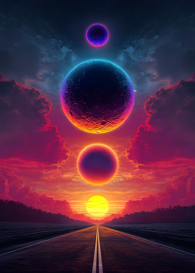 Surreal Highway Under Triple Moons