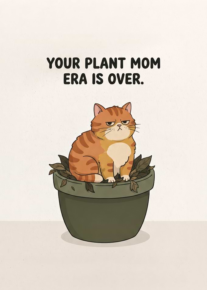 Funny Cat in Plant Pot Illustration