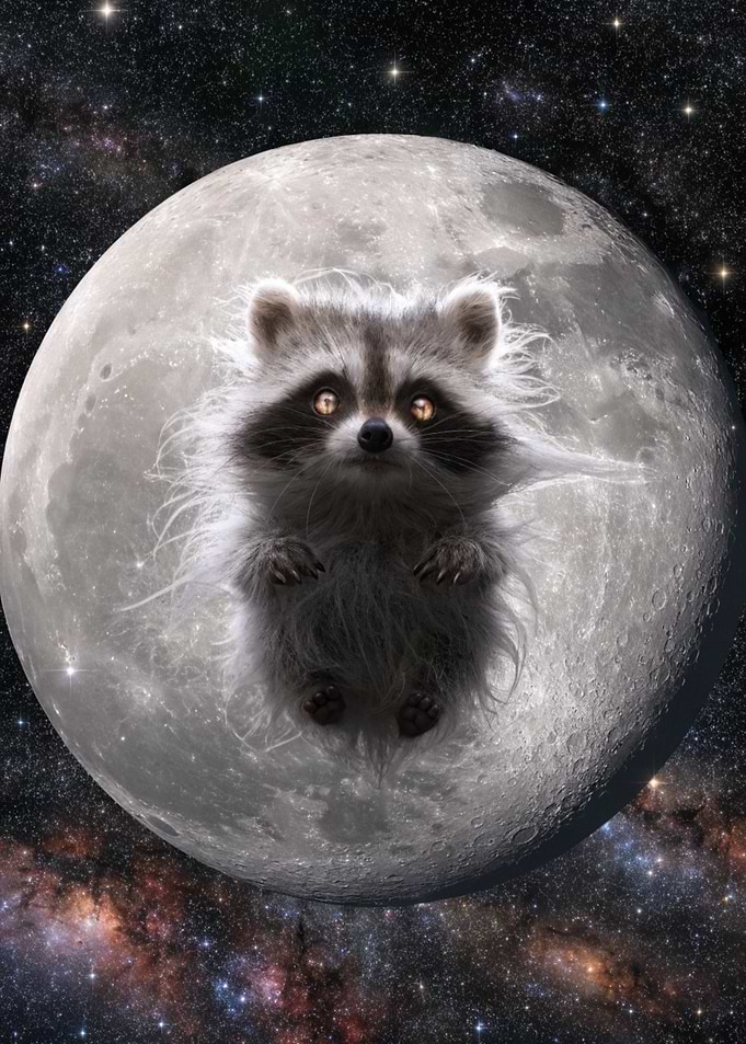 Fluffy Raccoon Floating in Space