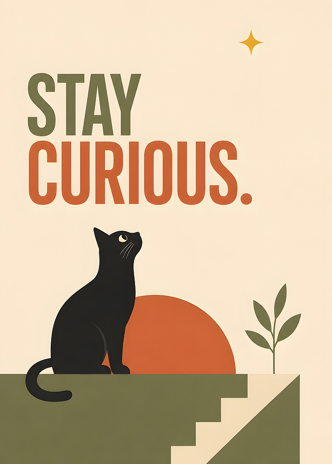 Stay Curious Minimalist Cat Poster