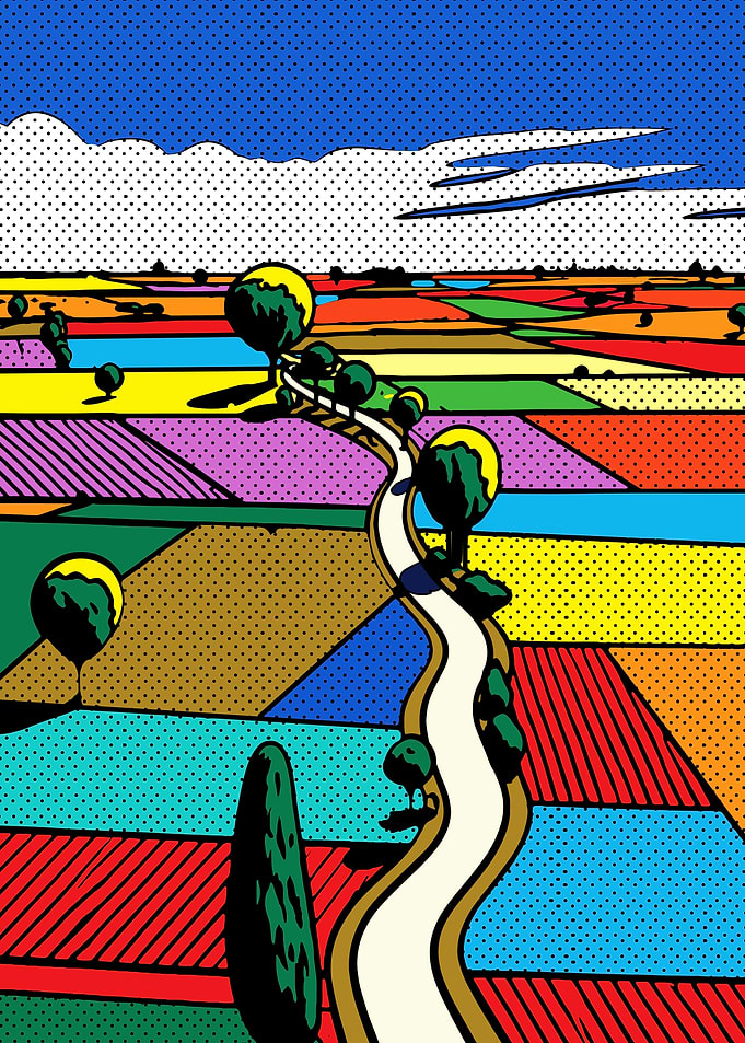 Pop Art Landscape with Winding Road