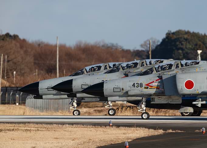 Pilots Exchange Hand Signals Three F4 Phantoms at Hyakuri Air Base