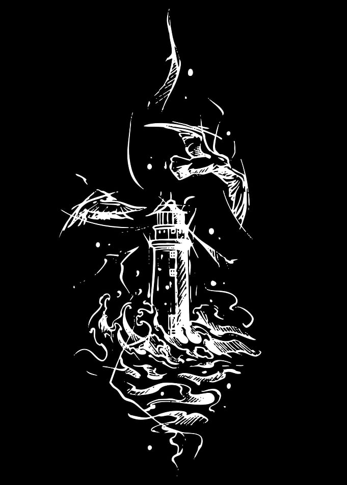 Minimalist Lighthouse and Seagulls Sketch