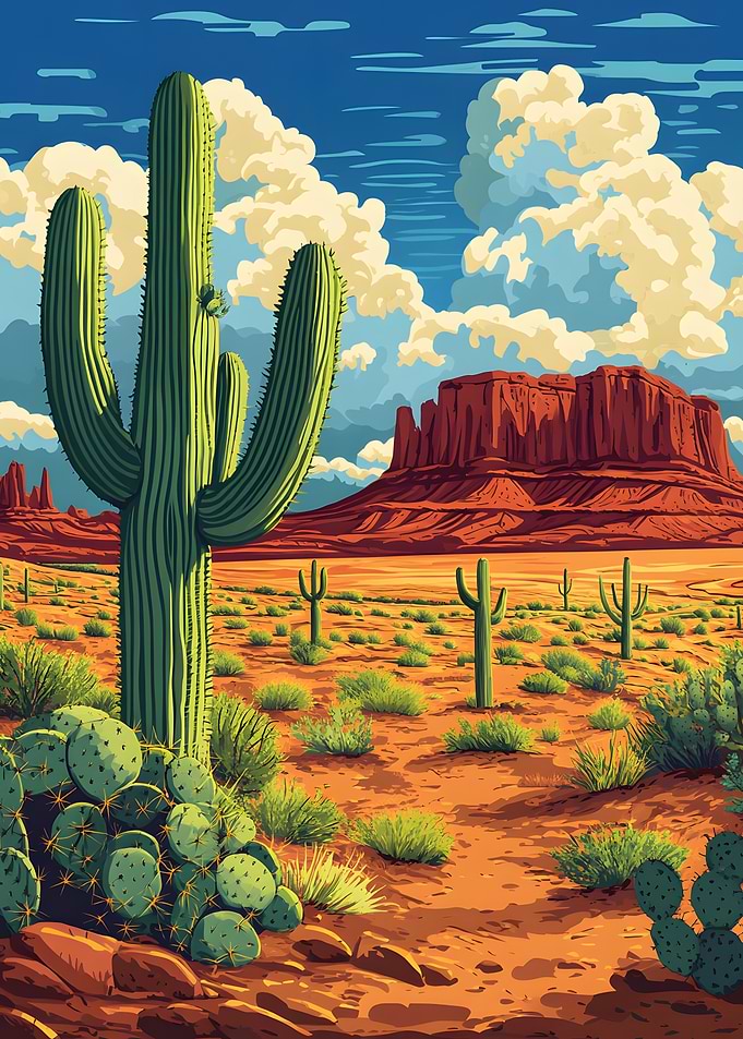 Saguaro Cactus in Desert Landscape