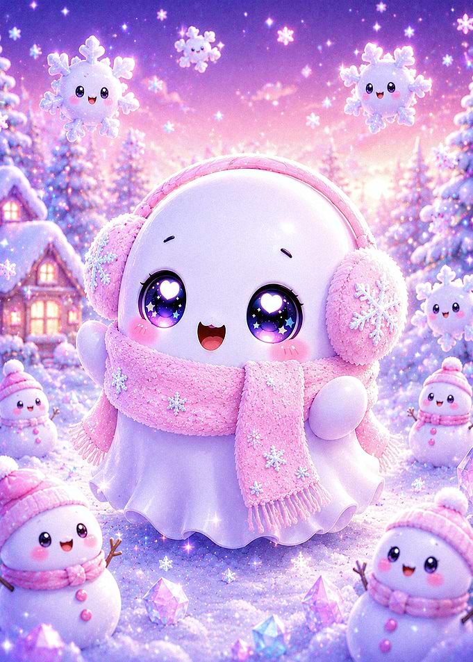 Cute Kawaii Snow Spirit in Winter