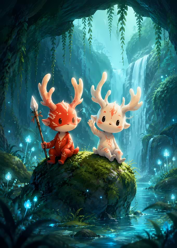 Two Cute Fantasy Deer Spirits
