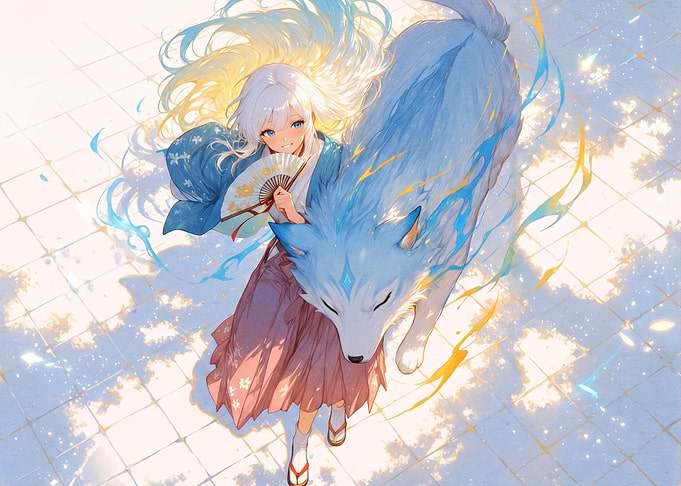 Anime Girl with Spirit Wolf