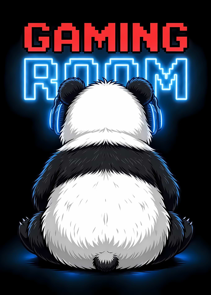 Gaming Panda with Neon Sign