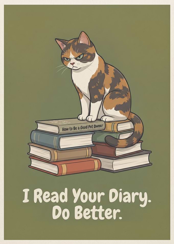 Grumpy Cat Reading Your Diary Poster