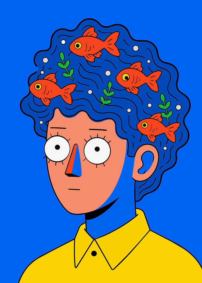 Surreal Portrait with Fish Hair