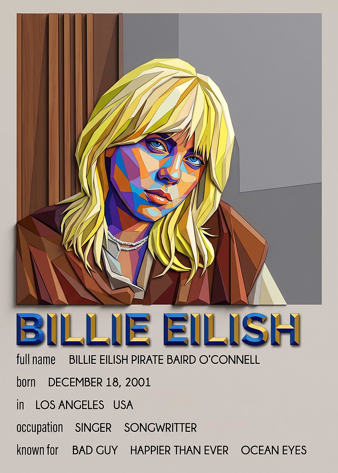 Billie Eilish Low Poly Portrait Poster