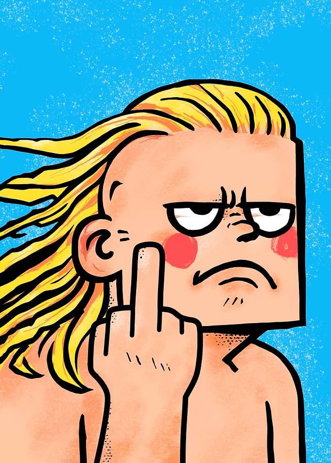 Erling Haaland Cartoon character giving the middle finger