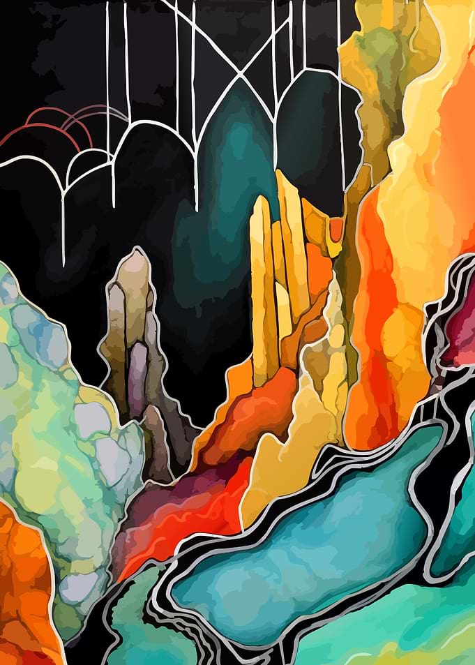 Abstract Colorful Crystal Cave Landscape