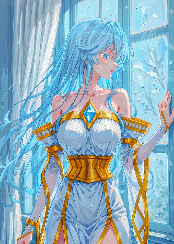 Blue-Haired Fantasy Princess by Window