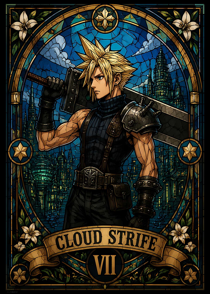 Cloud Strife Stained Glass Portrait