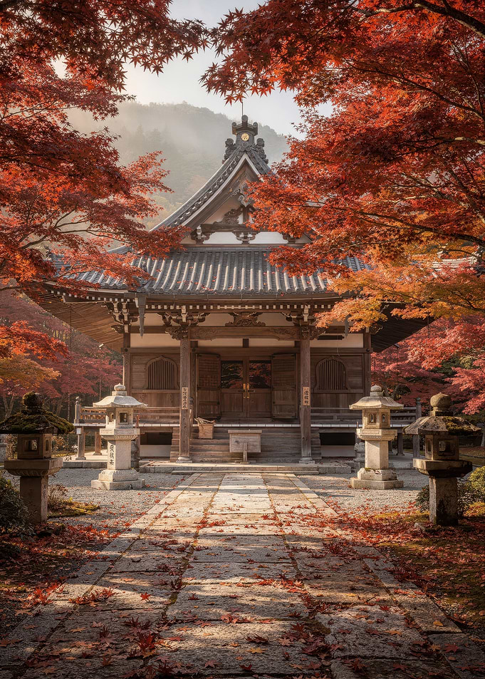 Traditional Japanese Temple in Autumn
