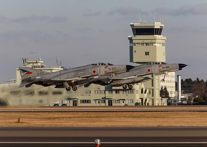 JASDF F-4 Phantom Formation Takeoff with Hyakuri Control Tower