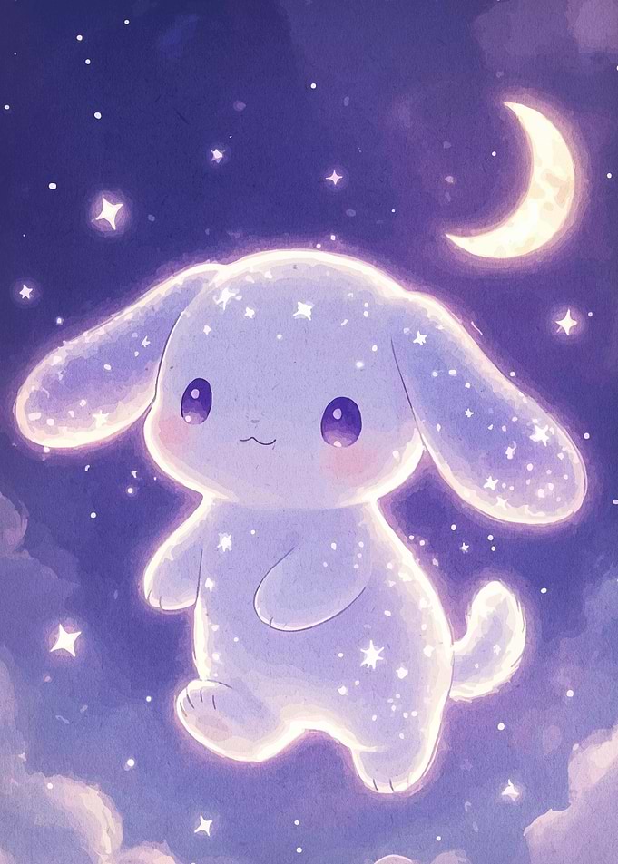 Glowing Celestial Bunny in Night Sky