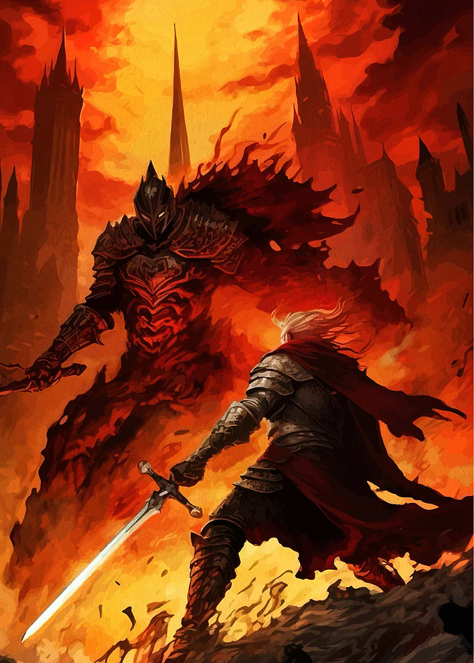 Knight Facing a Fiery Demon