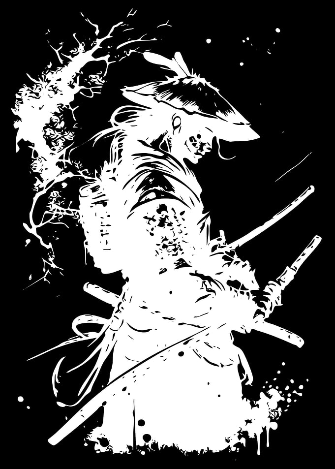 Black and White Samurai Warrior Illustration