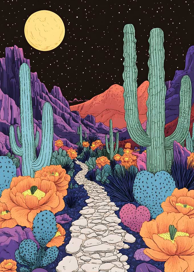 Surreal Desert Landscape with Moon