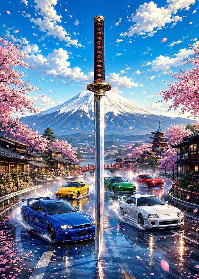 JDM Sports Cars and Katana Sword