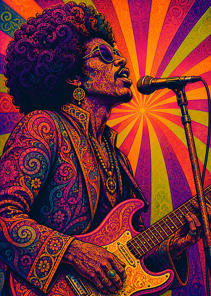 Psychedelic Jimi Hendrix Guitar Performance