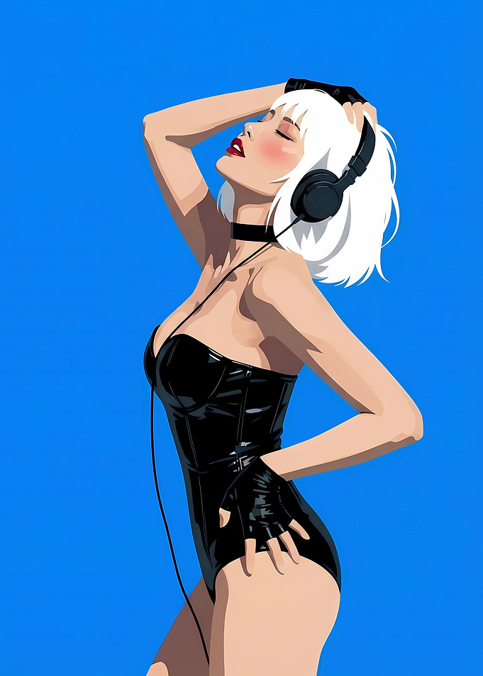DJ Woman with White Hair and Headphones