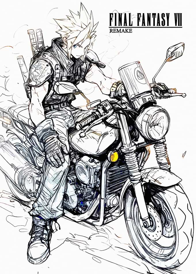 Cloud Strife on Motorcycle Sketch