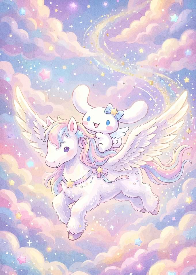 Cinnamoroll Riding a Magical Pegasus
