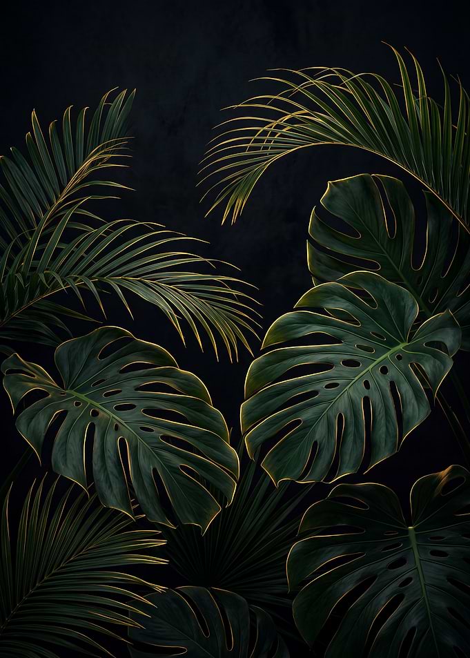 Tropical Monstera Leaves with Gold Edges