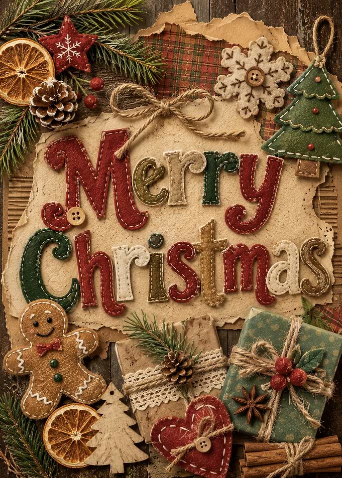Rustic Felt Merry Christmas Greeting