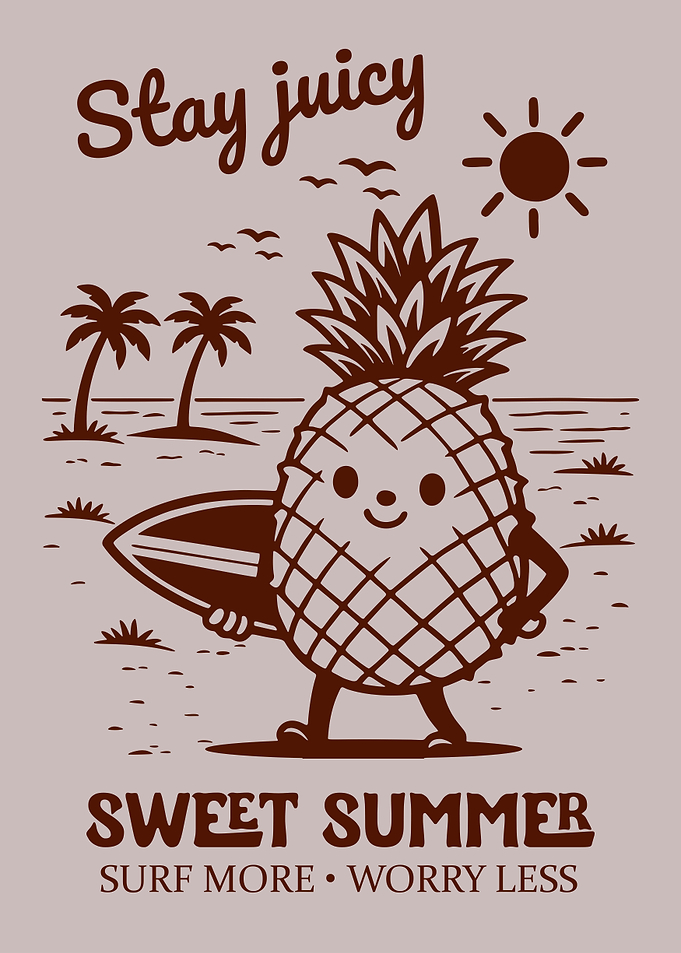 Stay Juicy Retro 70s Surfing Pineapple Poster