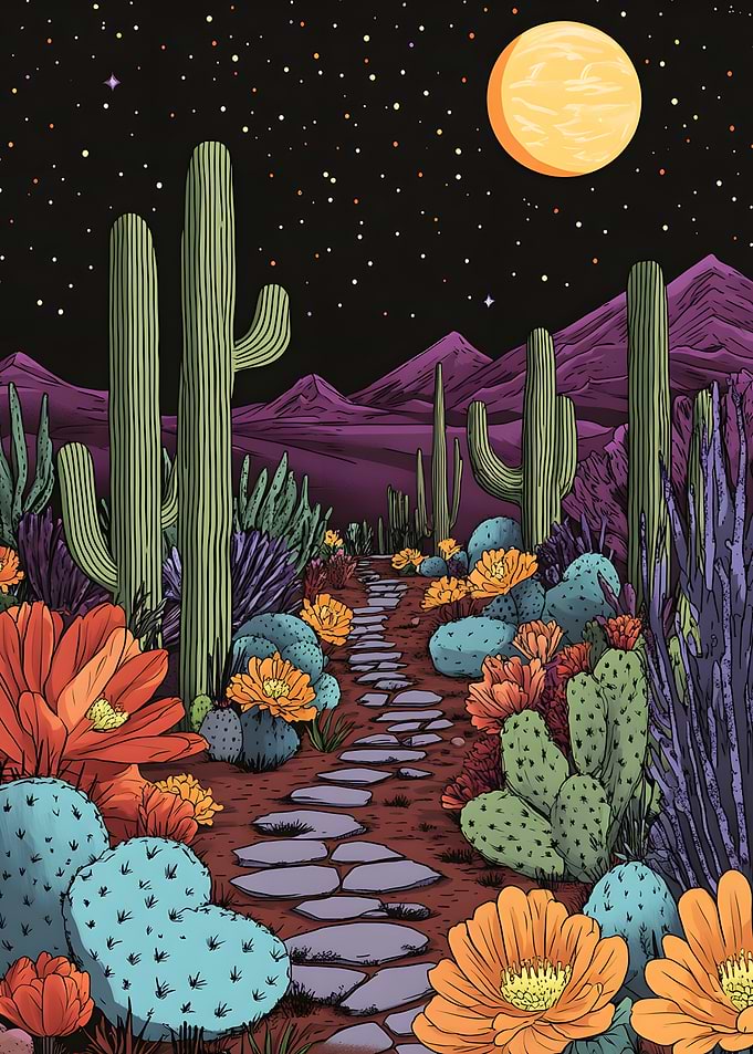 Desert Path Under Starry Night Sky