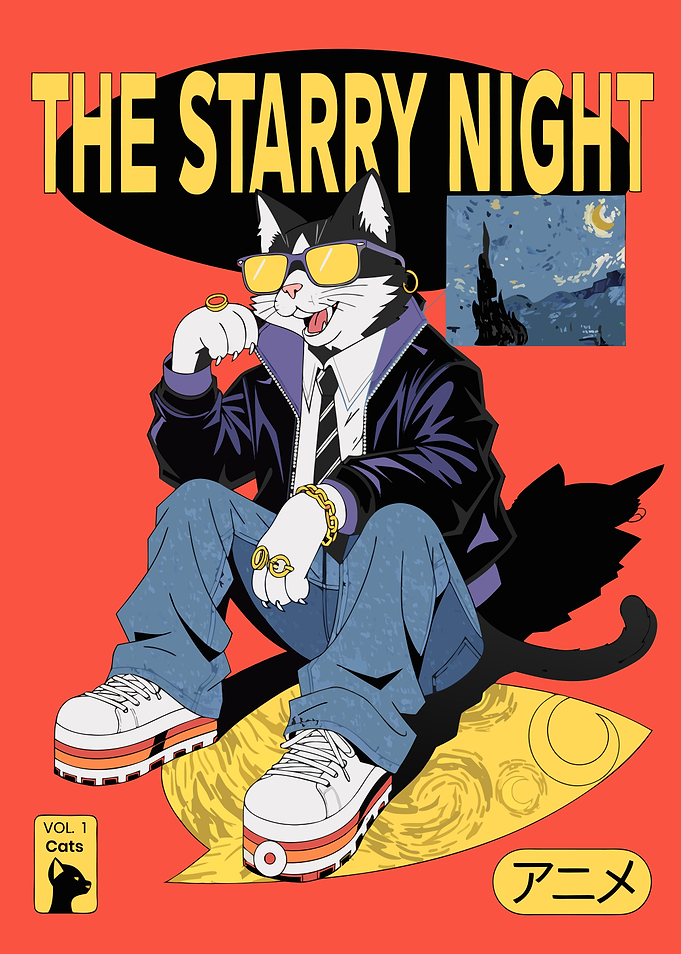 Cool Cat Starry Night Anime Poster