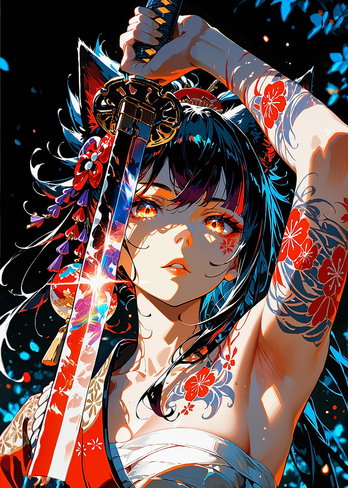 Anime Fox Girl Warrior with Katana