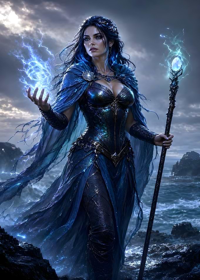 Storm Sorceress Casting Lightning Magic