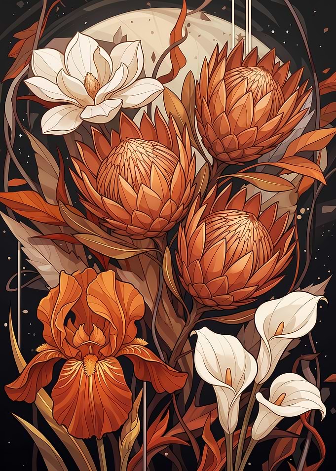 Elegant Autumnal Floral Botanical Illustration