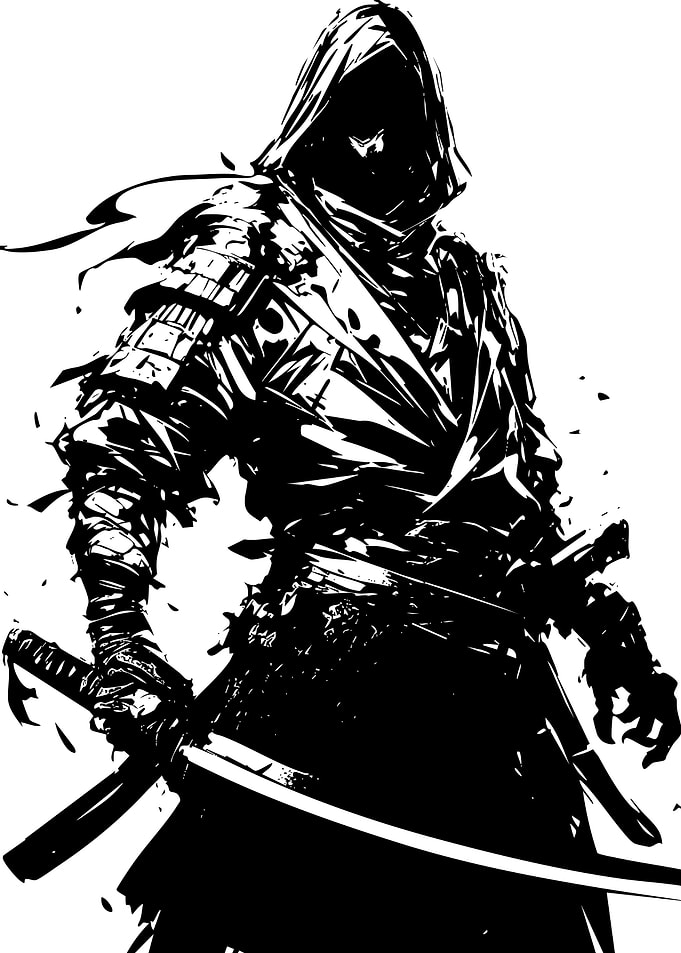 Black and White Hooded Samurai Warrior