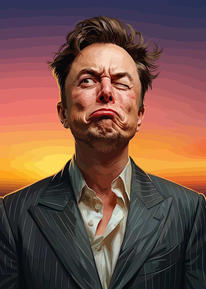 Elon Musk Portrait with Funny Expression