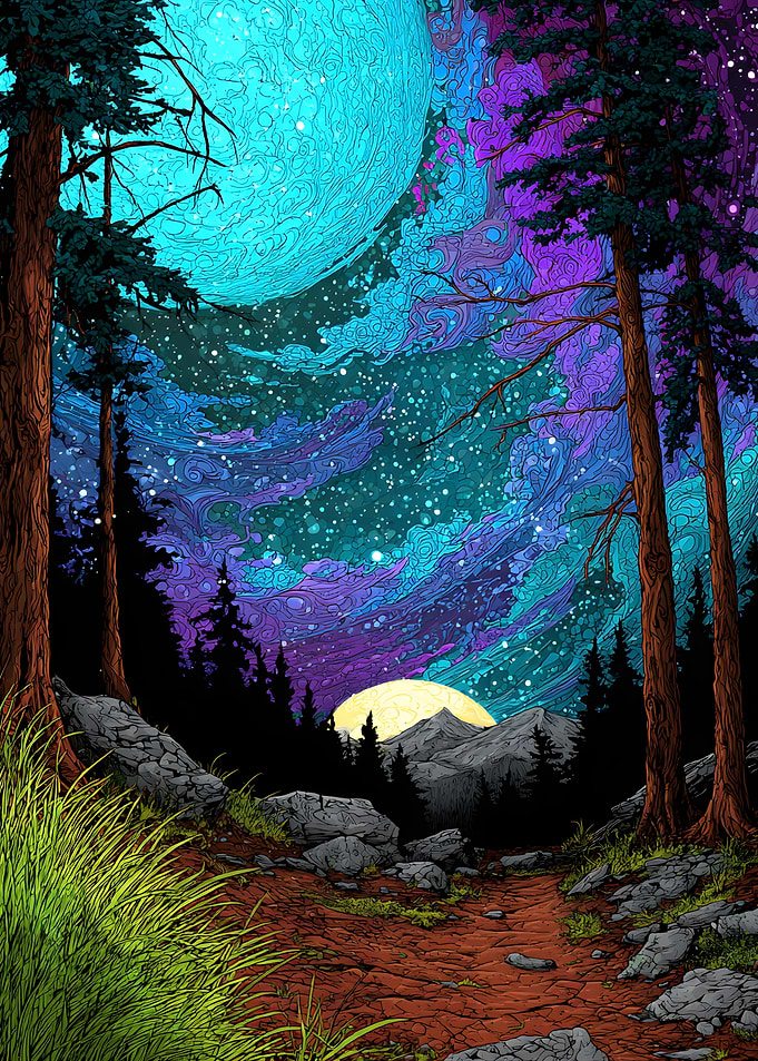 Surreal Psychedelic Forest Nightscape