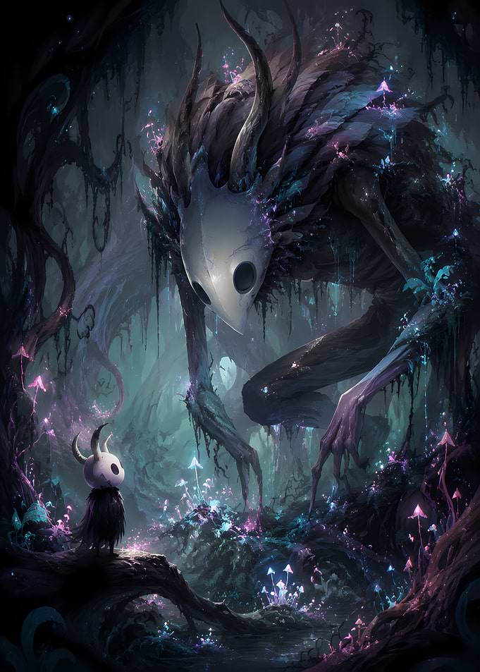 Hollow Knight Encounter in Dark Forest