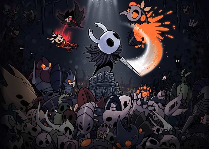 The Knight Battling in Hollow Knight