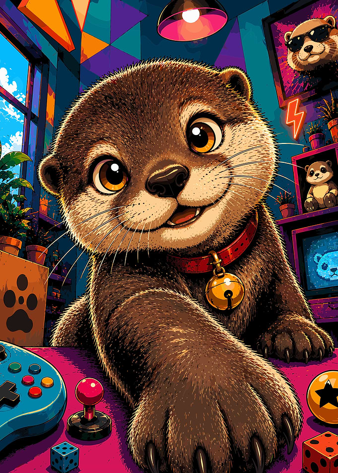 Cute Otter Gamer in Neon Room