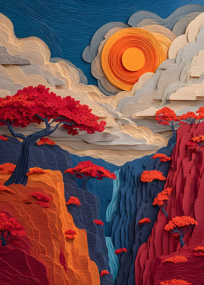 Layered Paper Cutout Mountain Landscape